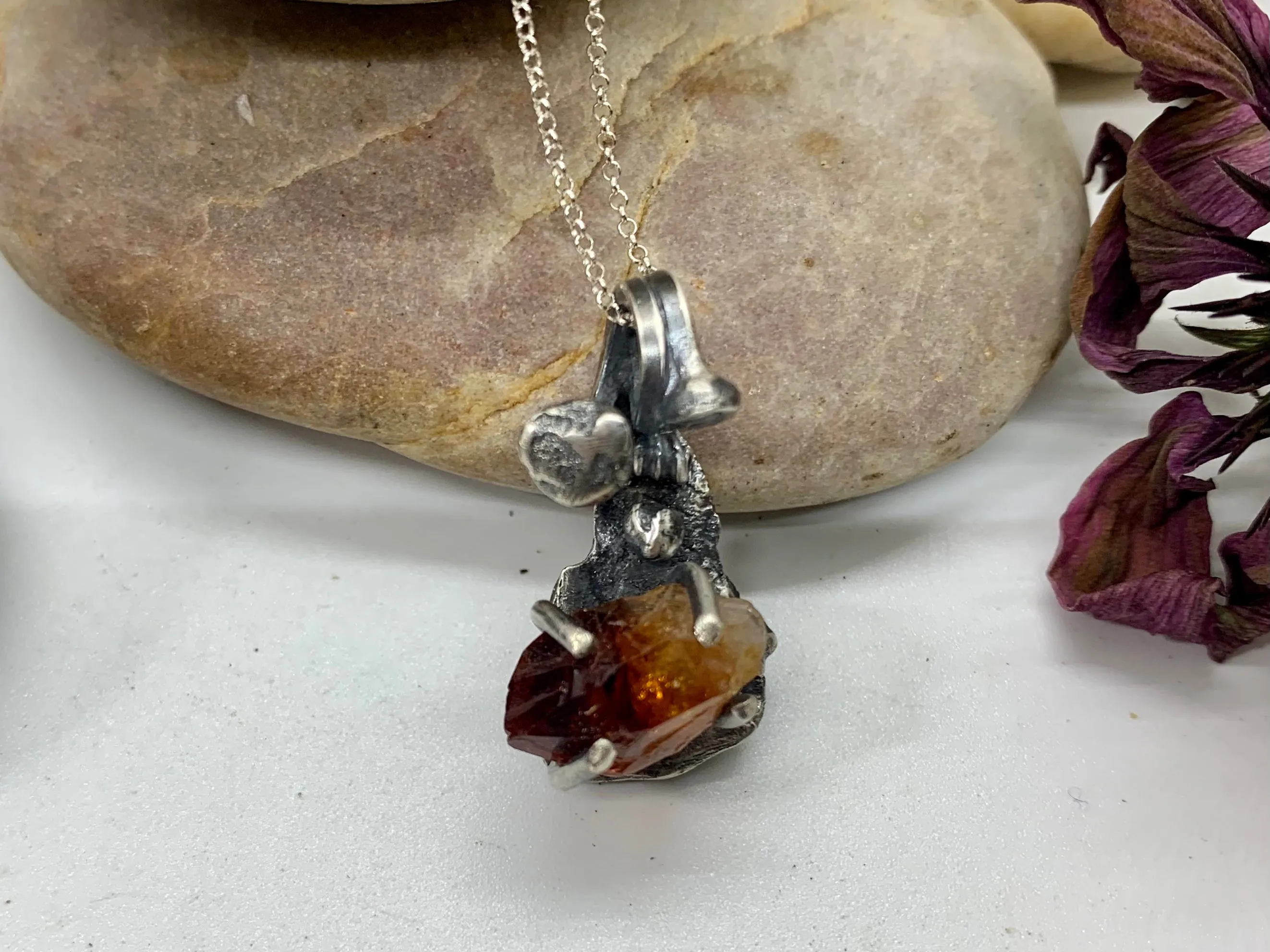 Sterling Silver Citrine Crystal Treasure Necklace # 8