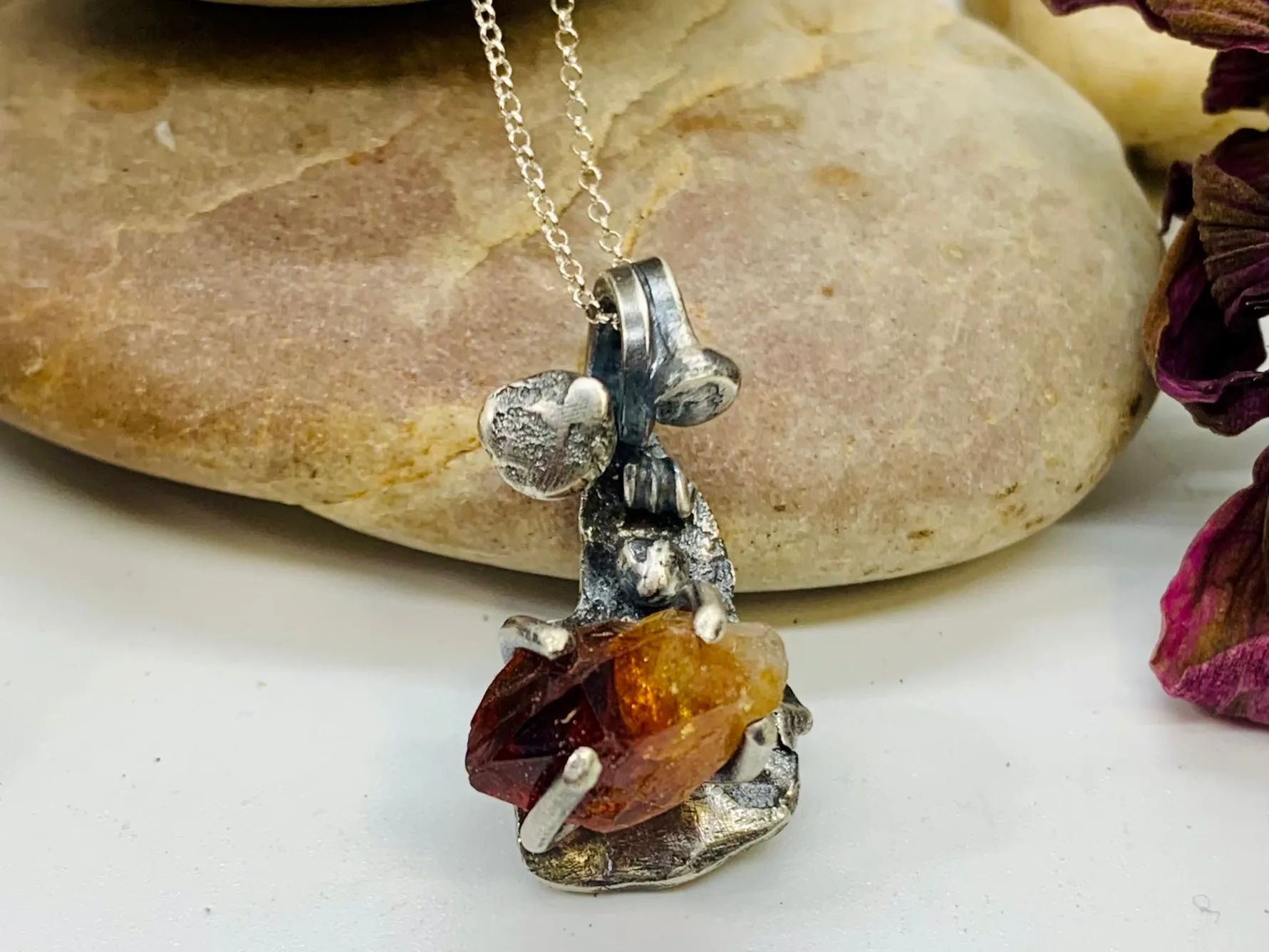 Sterling Silver Citrine Crystal Treasure Necklace # 8