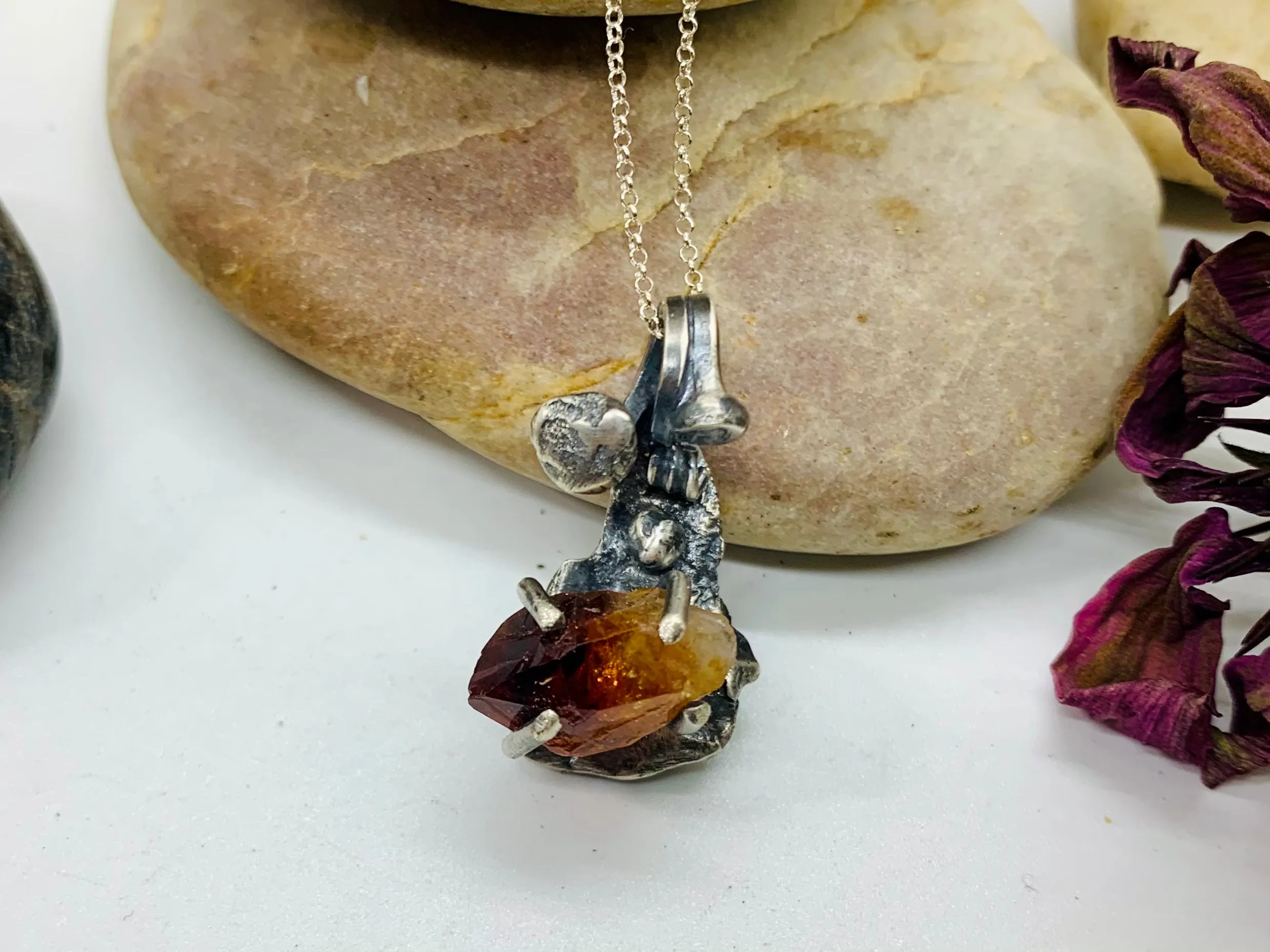 Sterling Silver Citrine Crystal Treasure Necklace # 8