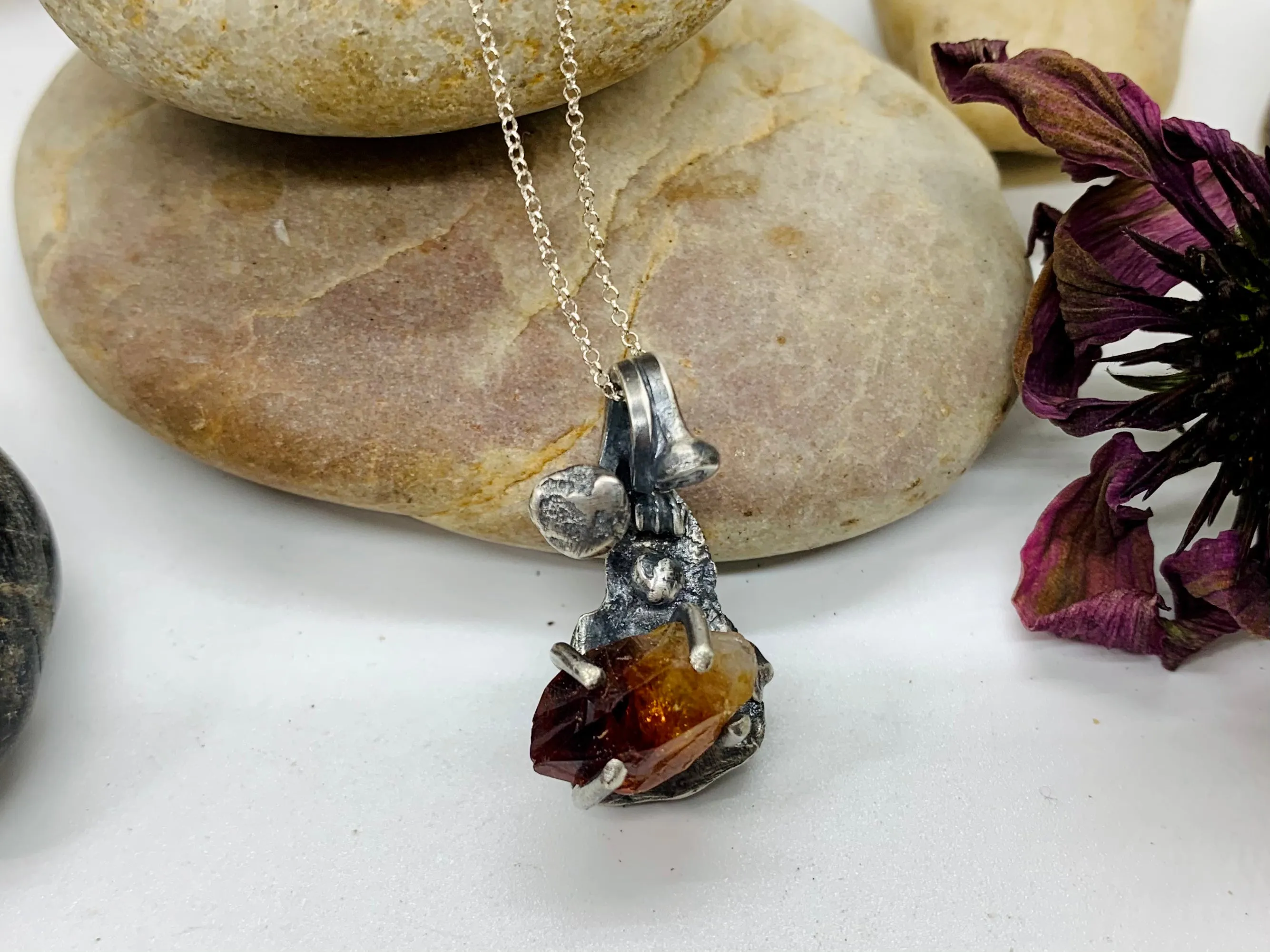 Sterling Silver Citrine Crystal Treasure Necklace # 8