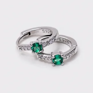 Sterling Silver Emerald Stone Huggie Earrings