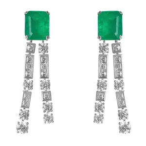 Sterling silver square double drop emerald earrings