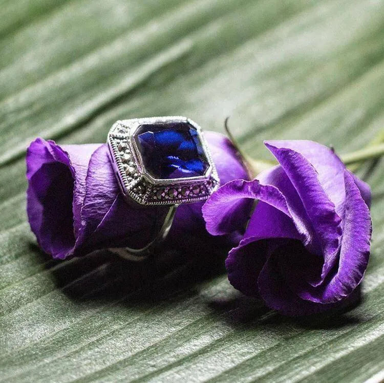 The Queen Solitaire Ring in Sapphire Blue Zircon