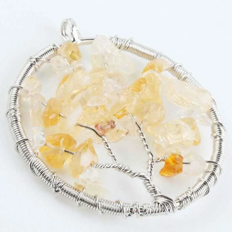 The Tree of Life Healing Natural Gemstone Pendant Necklace - Citrine