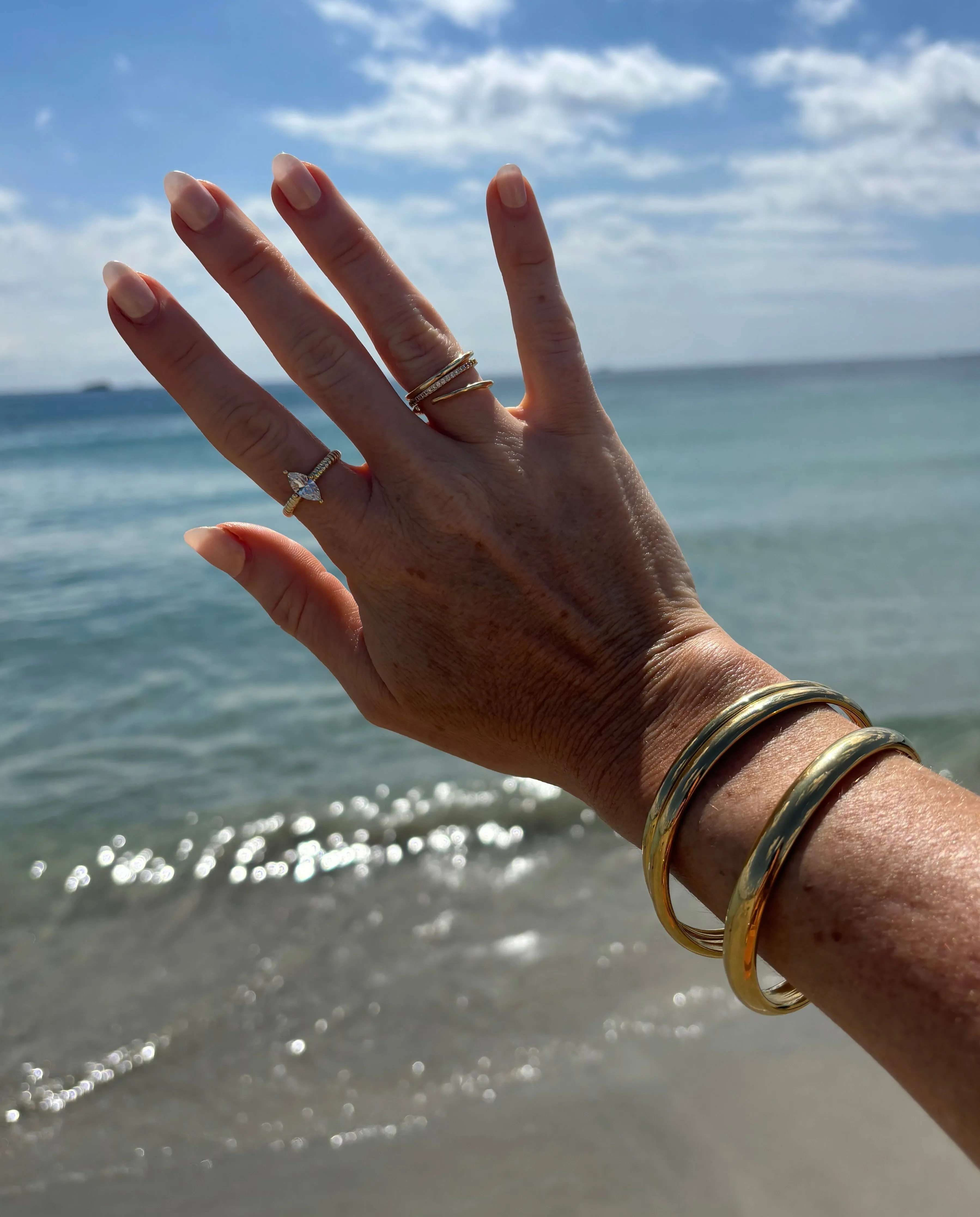 Three Stackable Adjustable Bangle - Yellow Gold