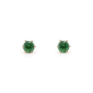 Tiny Prong Set Emerald Gold Stud Earrings