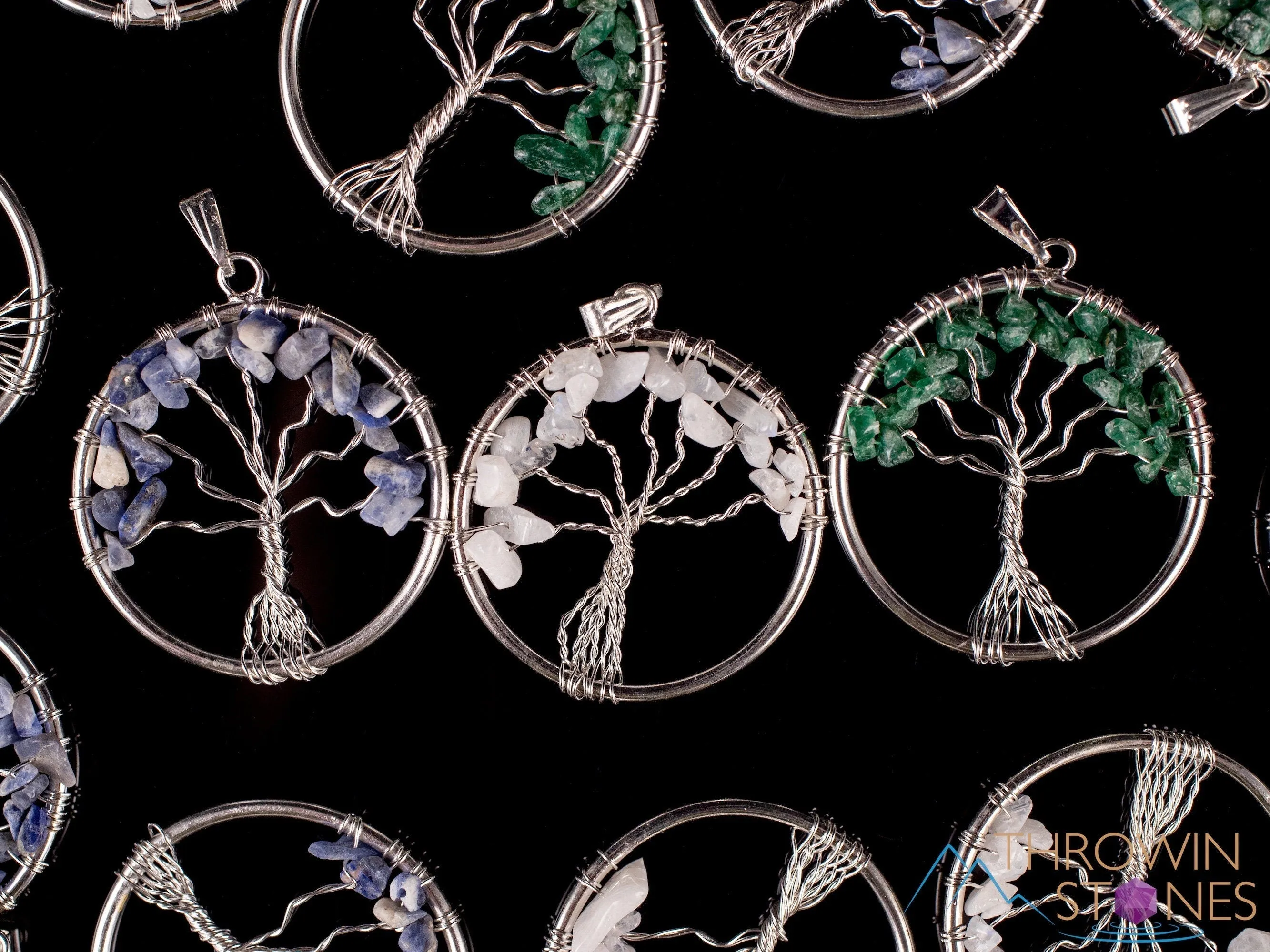 Tree of Life Pendant, Crystal Pendant - AVENTURINE, SODALITE, MOONSTONE - Handmade Jewelry, Wire Wrapped Jewelry, E2002