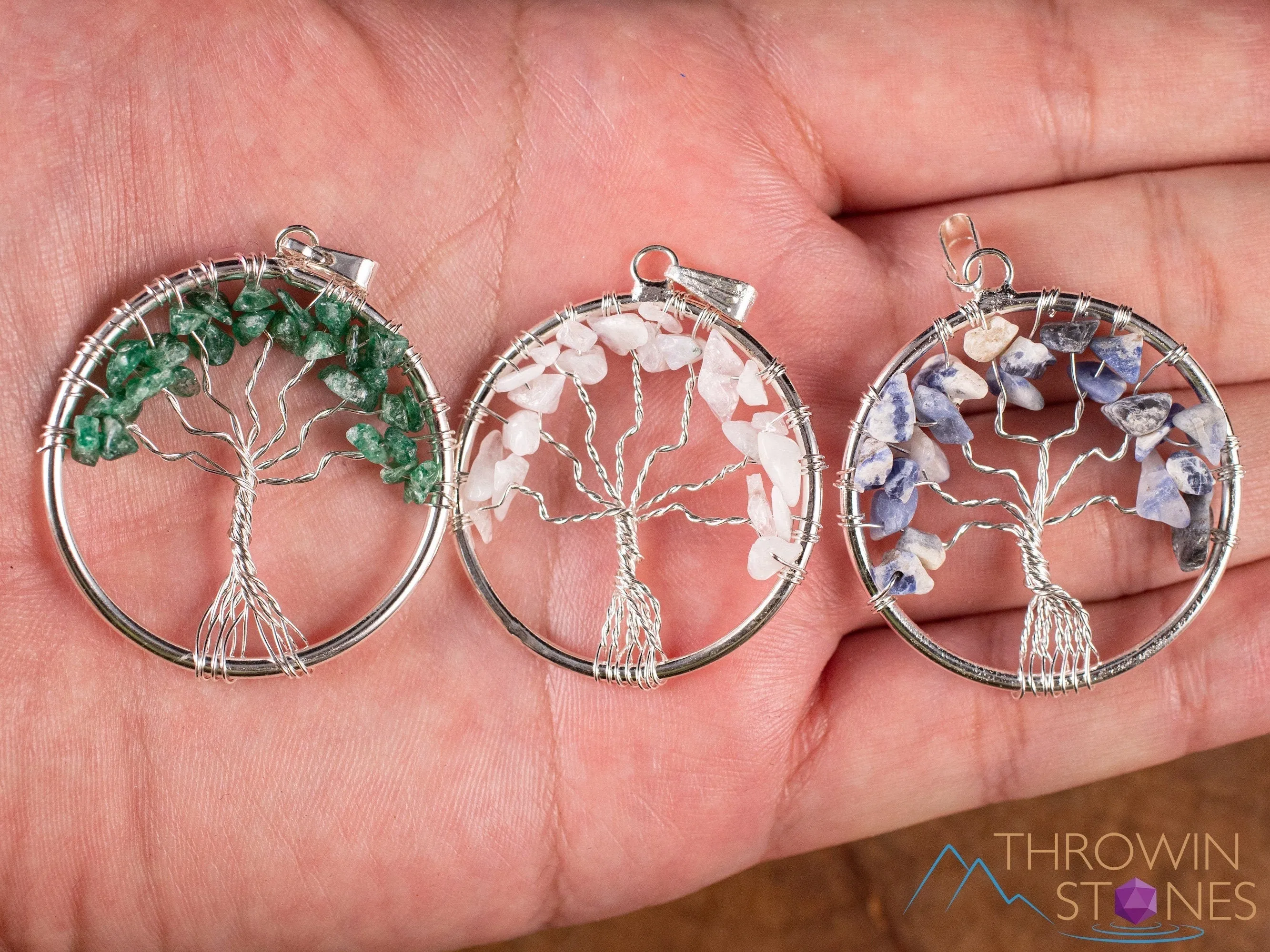 Tree of Life Pendant, Crystal Pendant - AVENTURINE, SODALITE, MOONSTONE - Handmade Jewelry, Wire Wrapped Jewelry, E2002