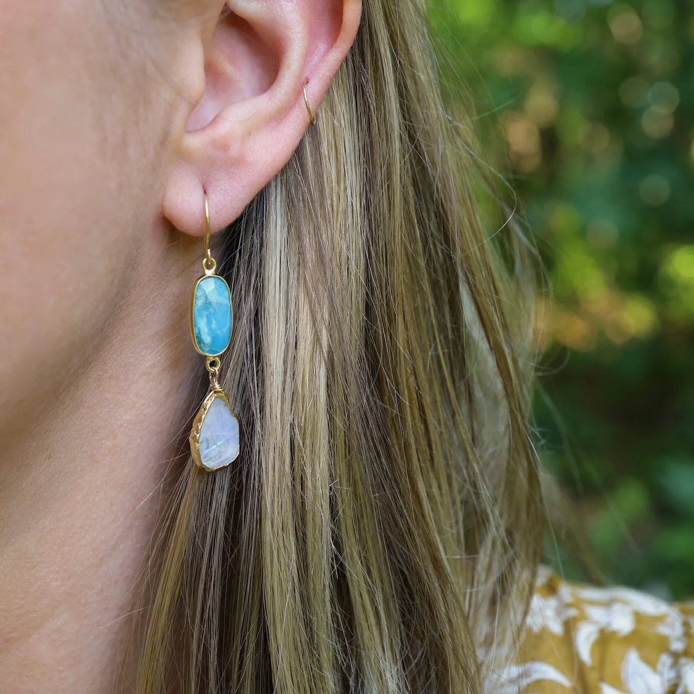 Turquoise & Moonstone Slice Earrings