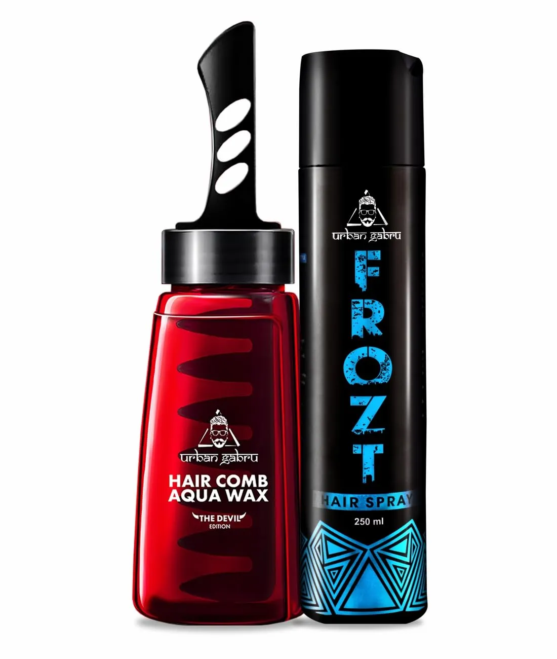 Urbangabru Hair Comb Aqua Wax (260 ML) & Frozt Hair Spray for Strong Hold (250 ML) - Mens Grooming Combo Kit