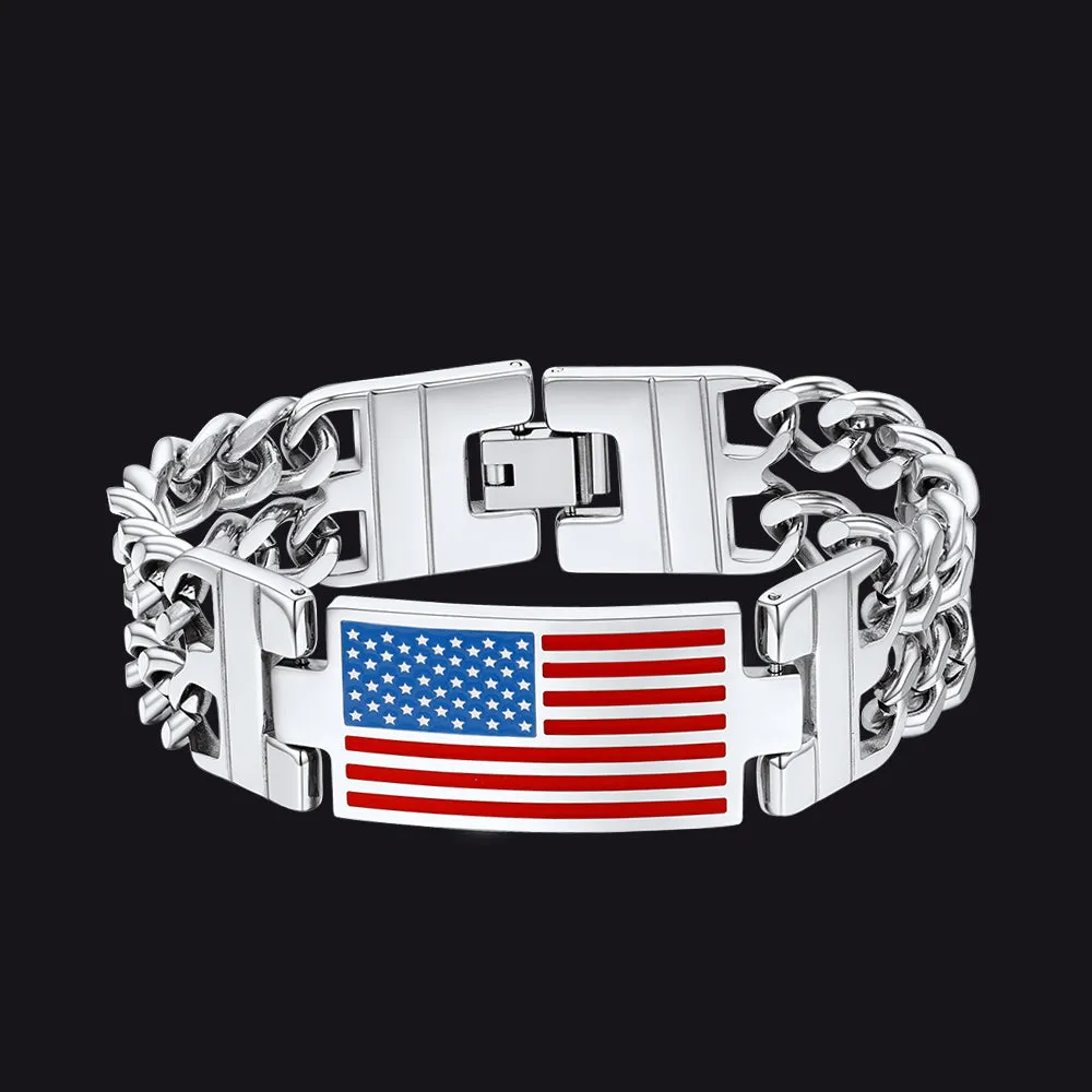 USA American Flag Cuban Link Chain Bracelet for Men