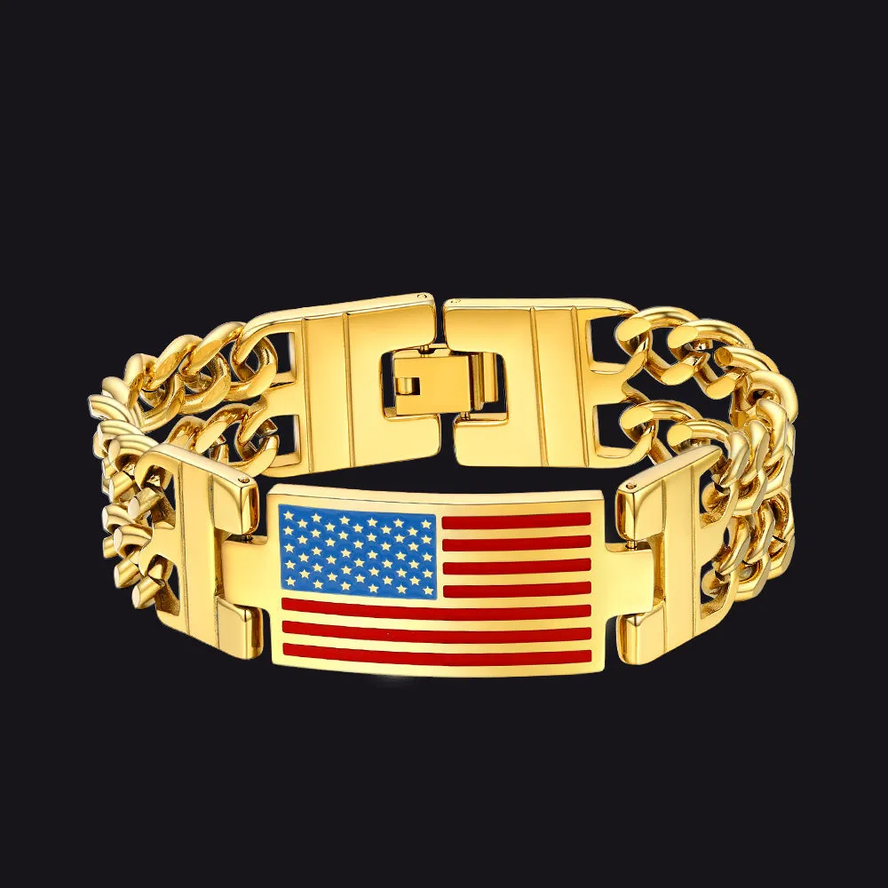 USA American Flag Cuban Link Chain Bracelet for Men