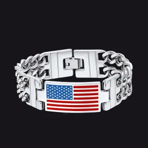 USA American Flag Cuban Link Chain Bracelet for Men