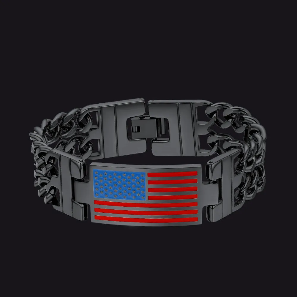 USA American Flag Cuban Link Chain Bracelet for Men