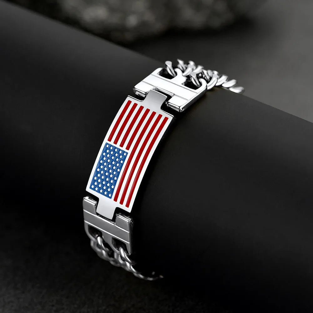 USA American Flag Cuban Link Chain Bracelet for Men