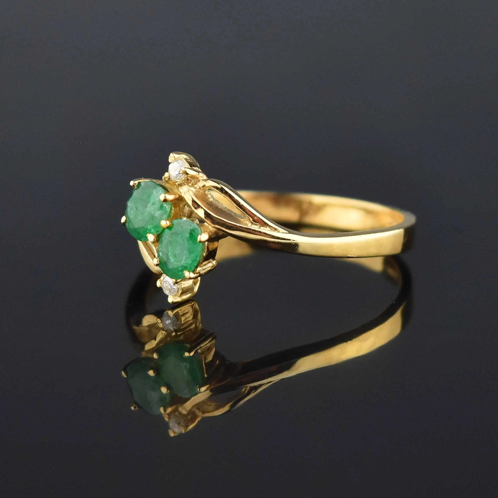 Vintage 14K Gold Emerald Diamond Bypass Ring, Sz 6.25