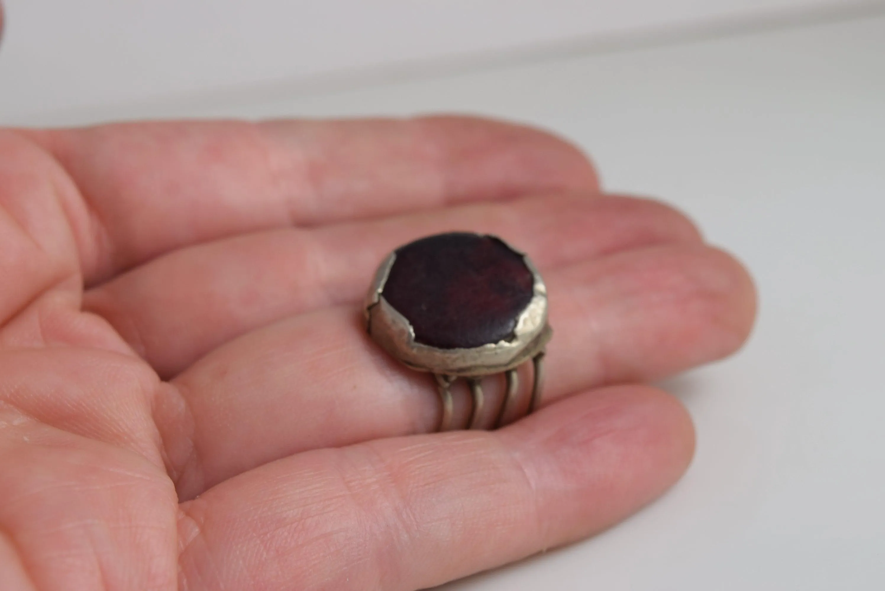 Vintage Bedouin Ring with Red Glass Size 5