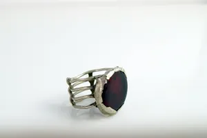 Vintage Bedouin Ring with Red Glass Size 5