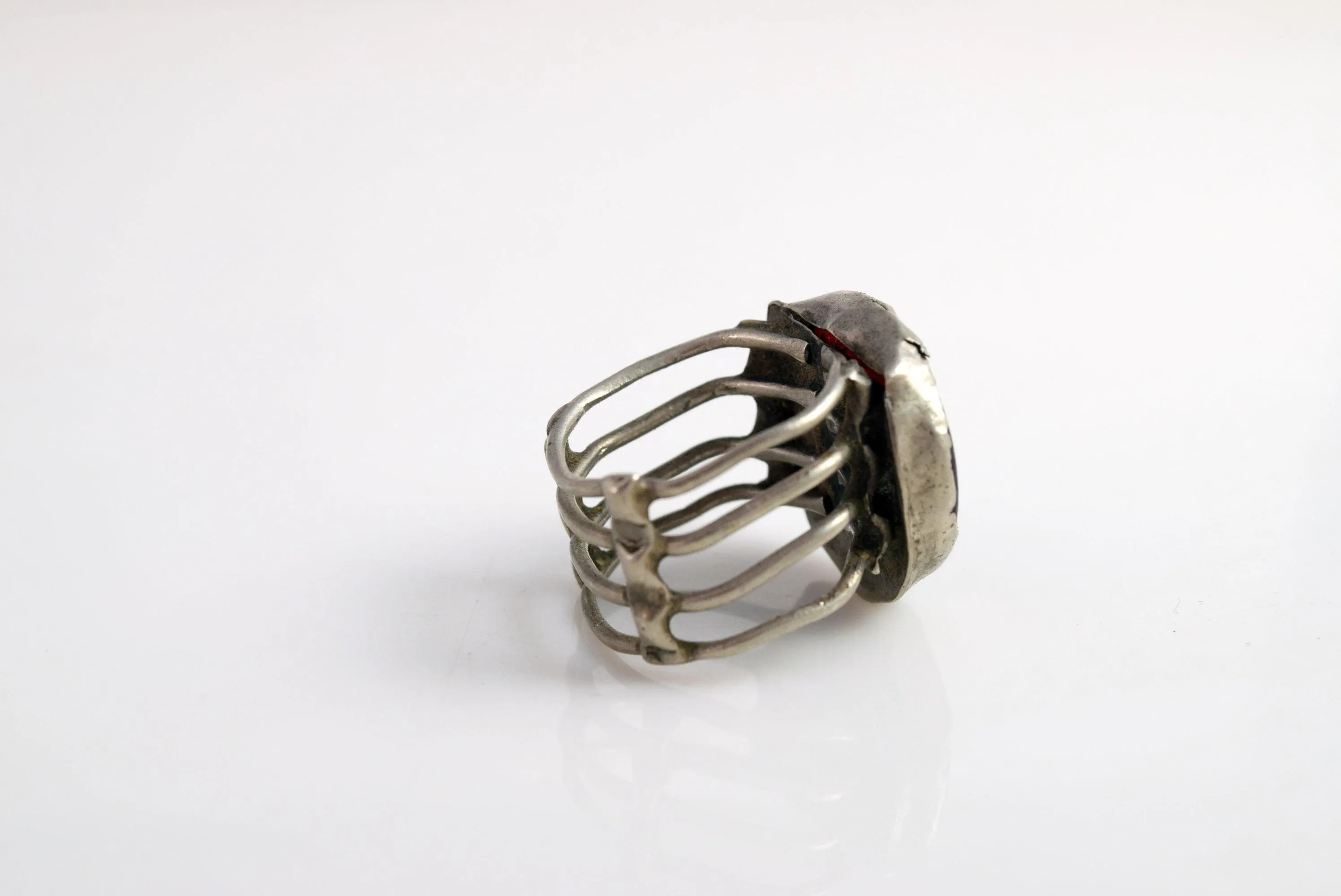 Vintage Bedouin Ring with Red Glass Size 5