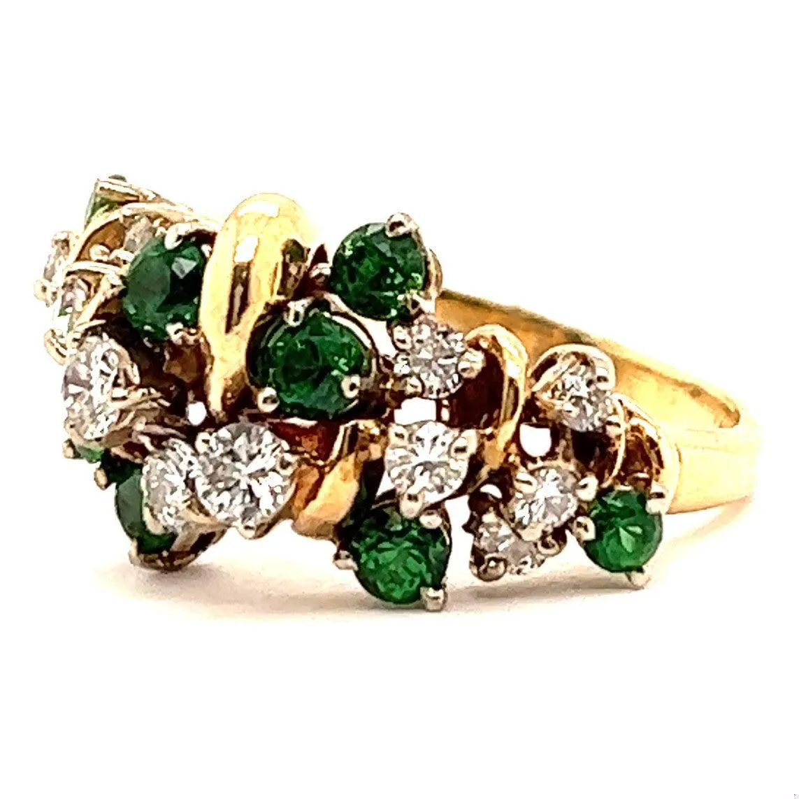 Vintage Diamond Tsavorite Garnet 14 Karat Yellow Gold Cluster Ring