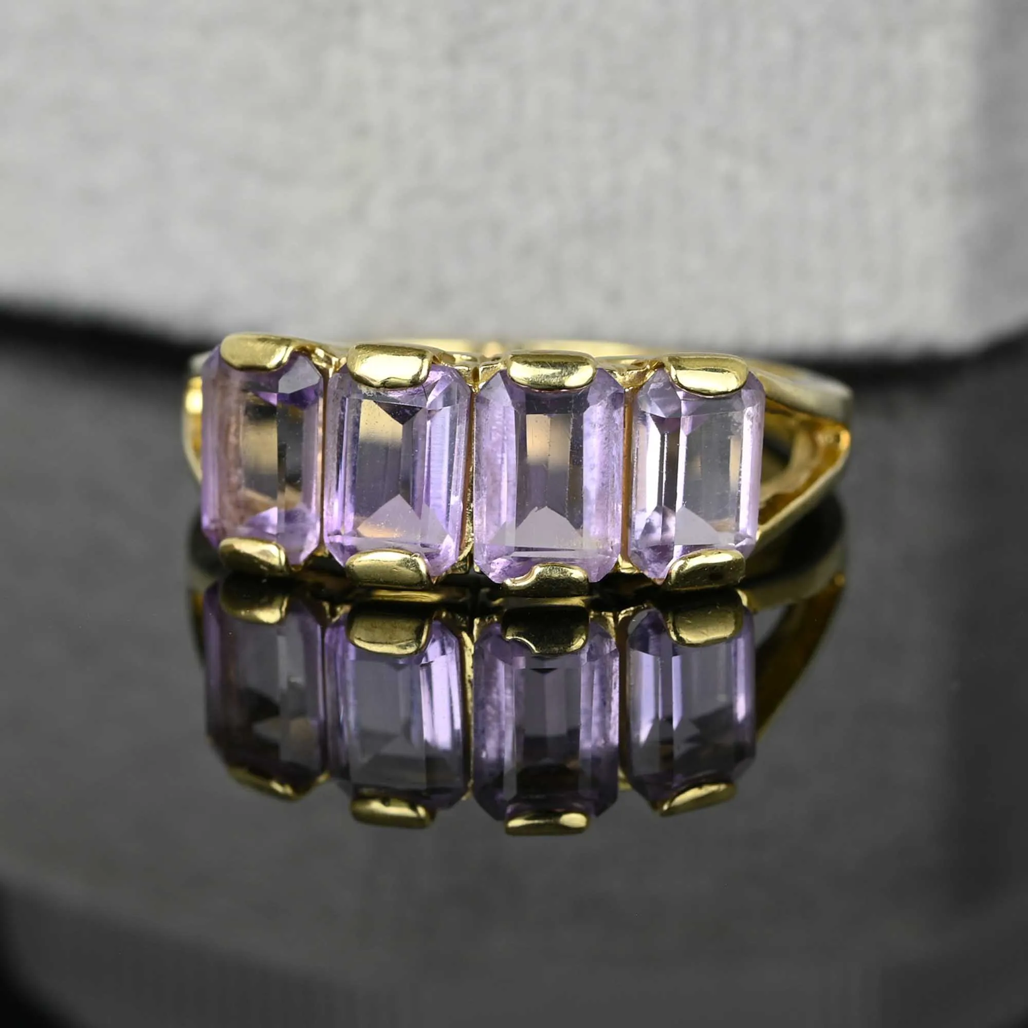 Vintage Four Stone Emerald Cut Pale Amethyst Ring in Gold