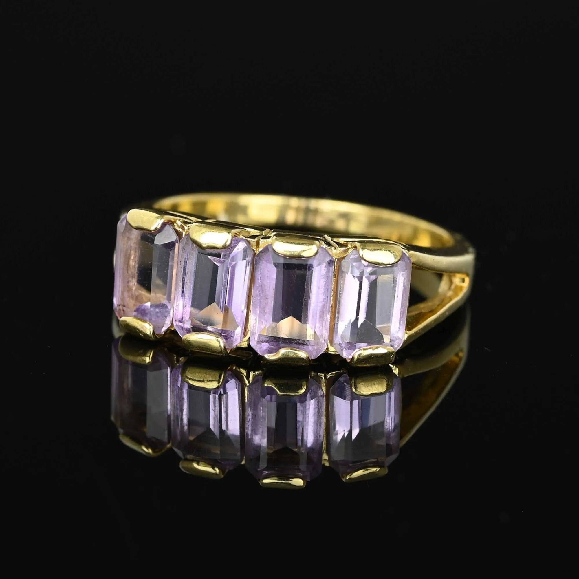 Vintage Four Stone Emerald Cut Pale Amethyst Ring in Gold