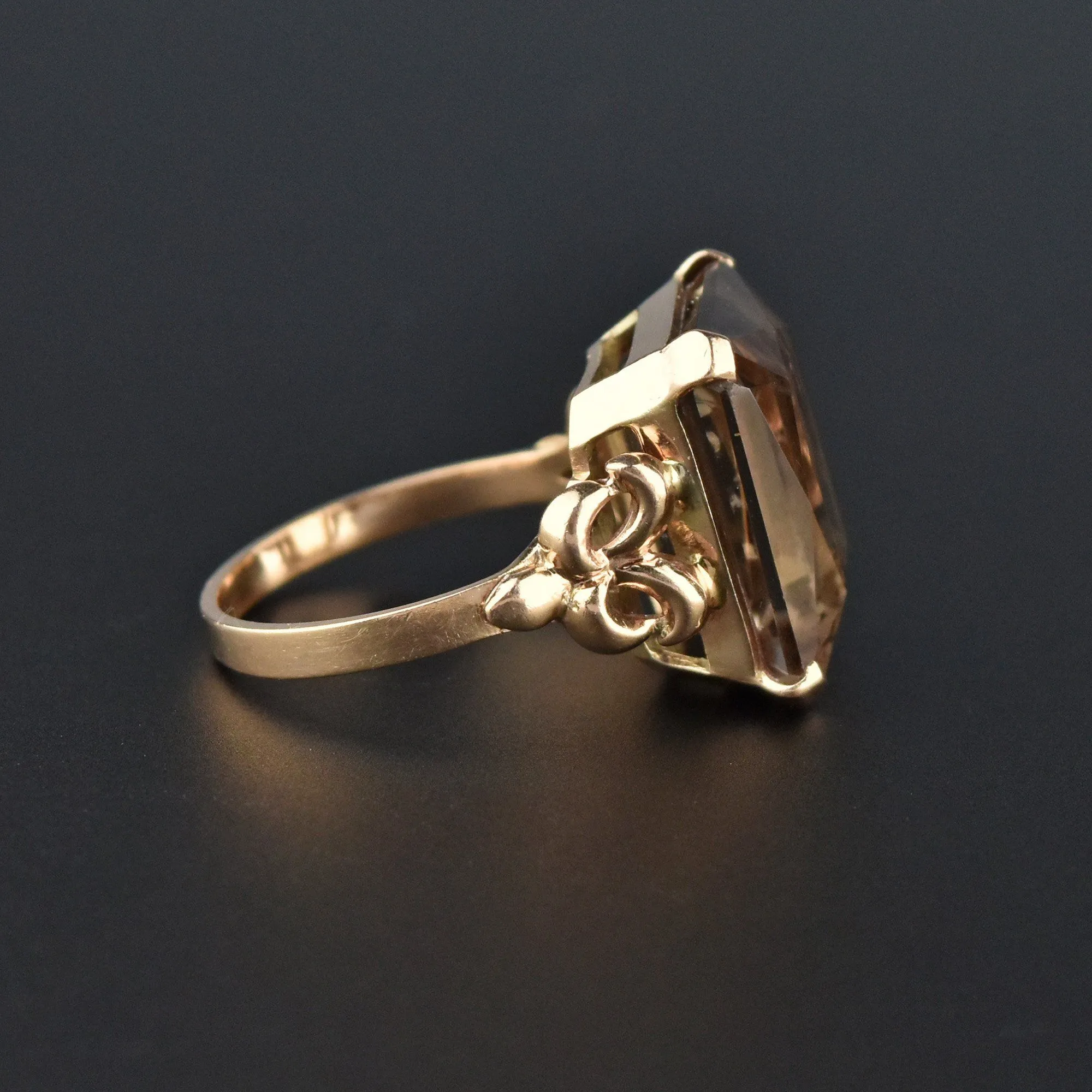 Vintage Solid Gold 12 CTW Smoky Quartz Ring