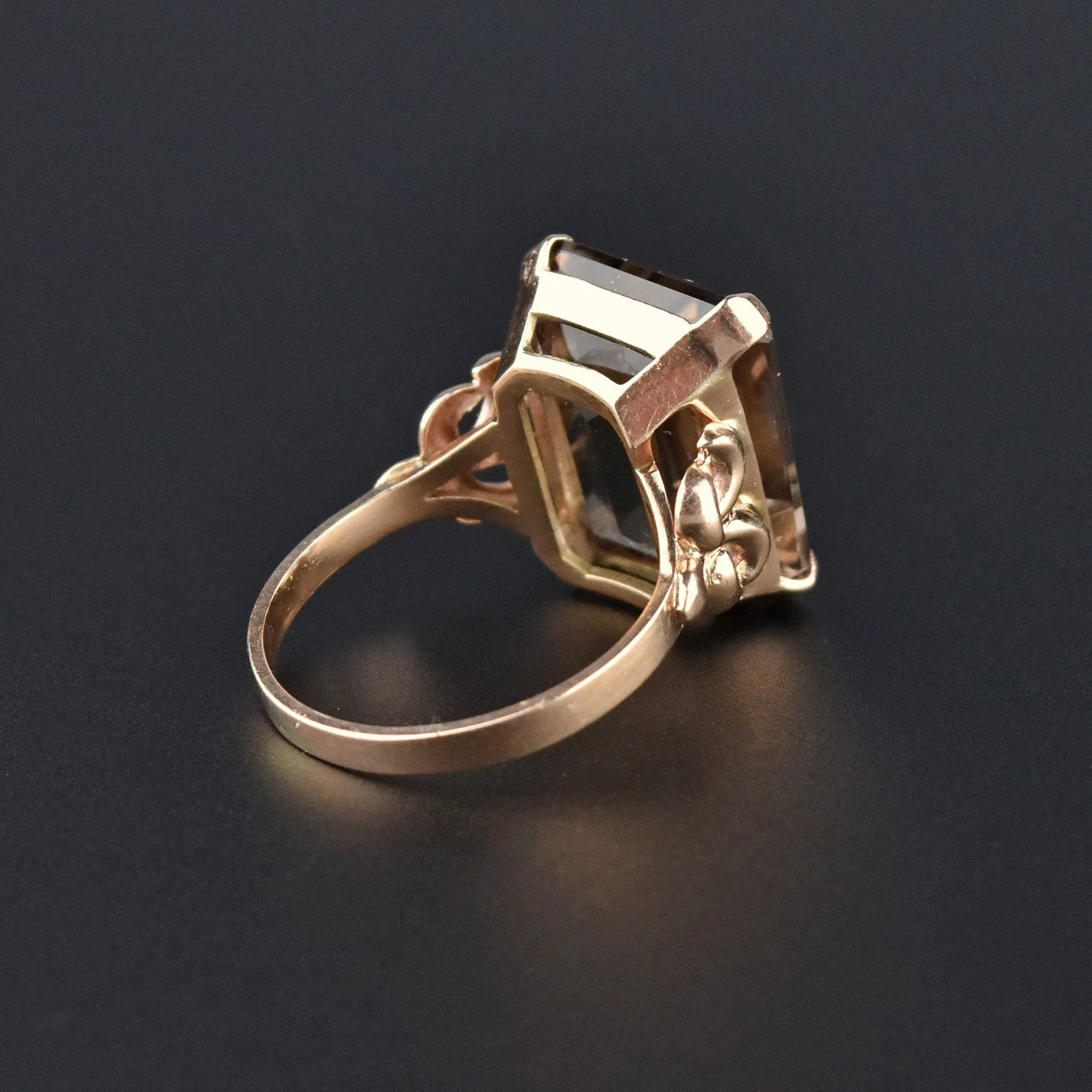 Vintage Solid Gold 12 CTW Smoky Quartz Ring