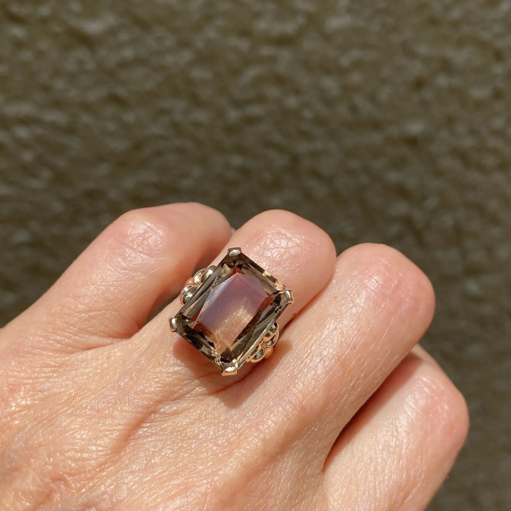 Vintage Solid Gold 12 CTW Smoky Quartz Ring