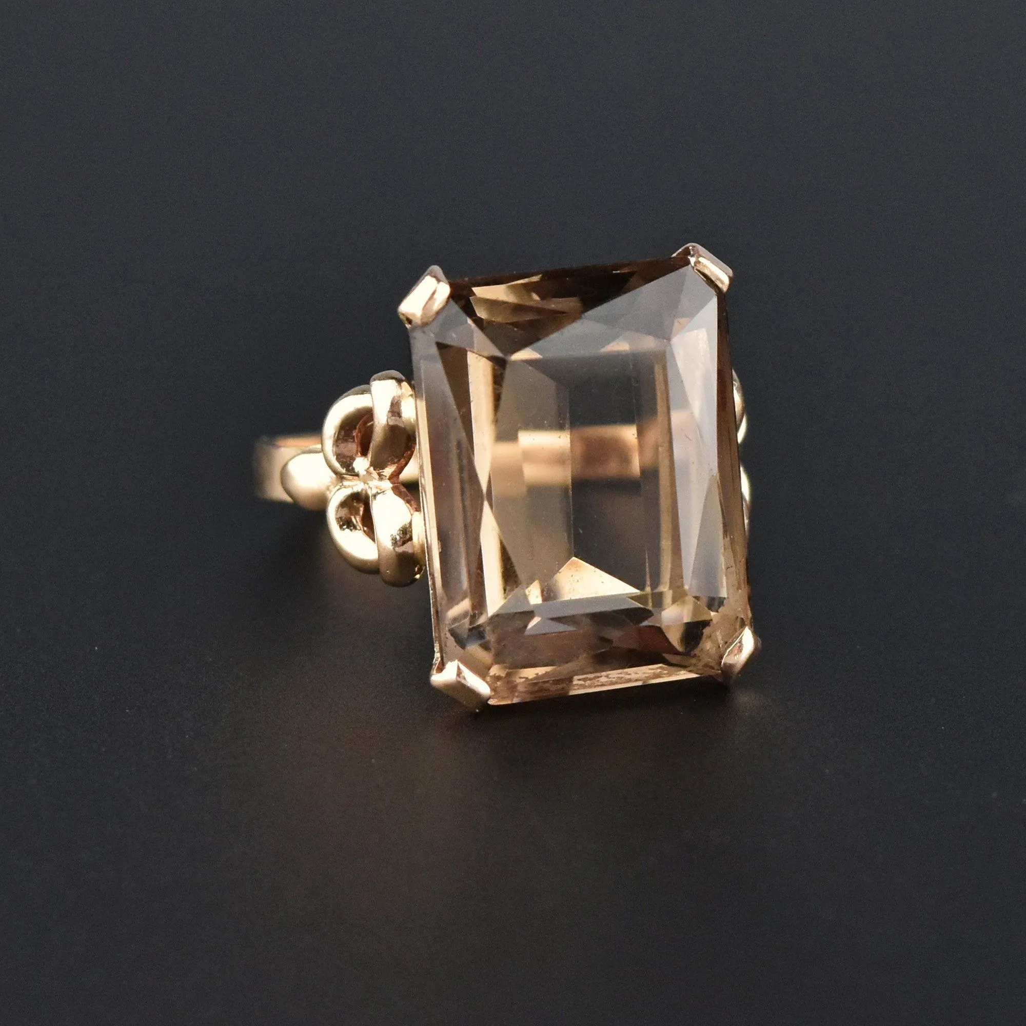 Vintage Solid Gold 12 CTW Smoky Quartz Ring