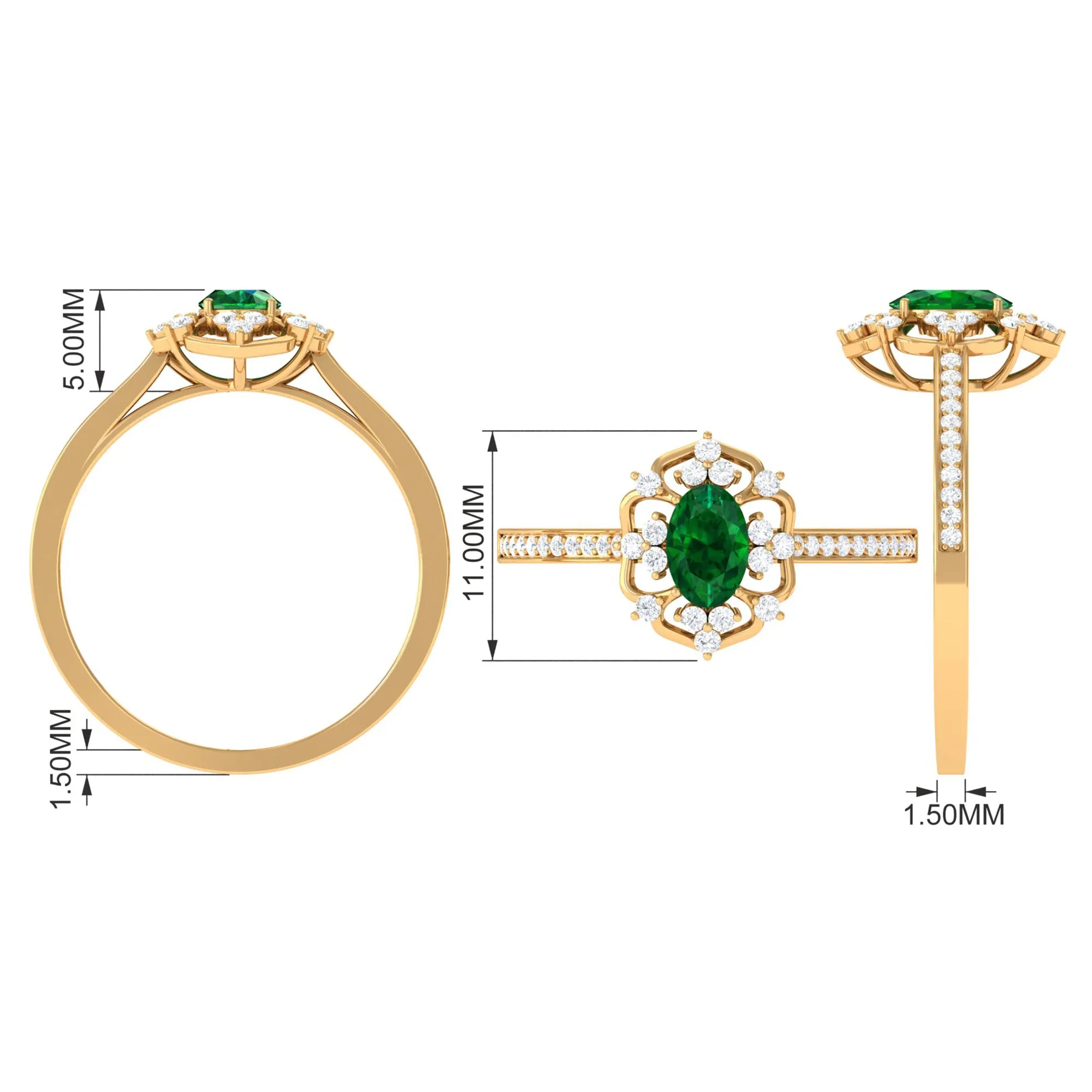 Vintage Style Created Emerald and Diamond Flower Engagement Ring