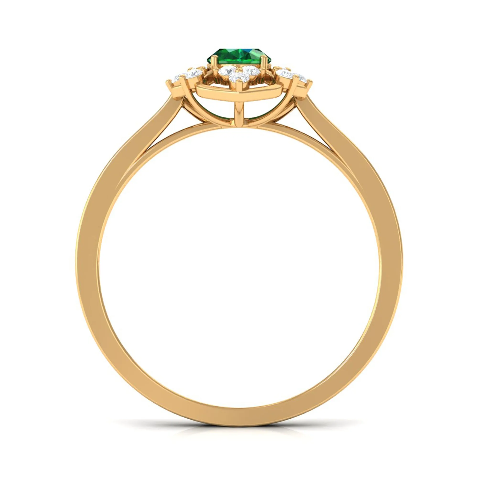 Vintage Style Created Emerald and Diamond Flower Engagement Ring