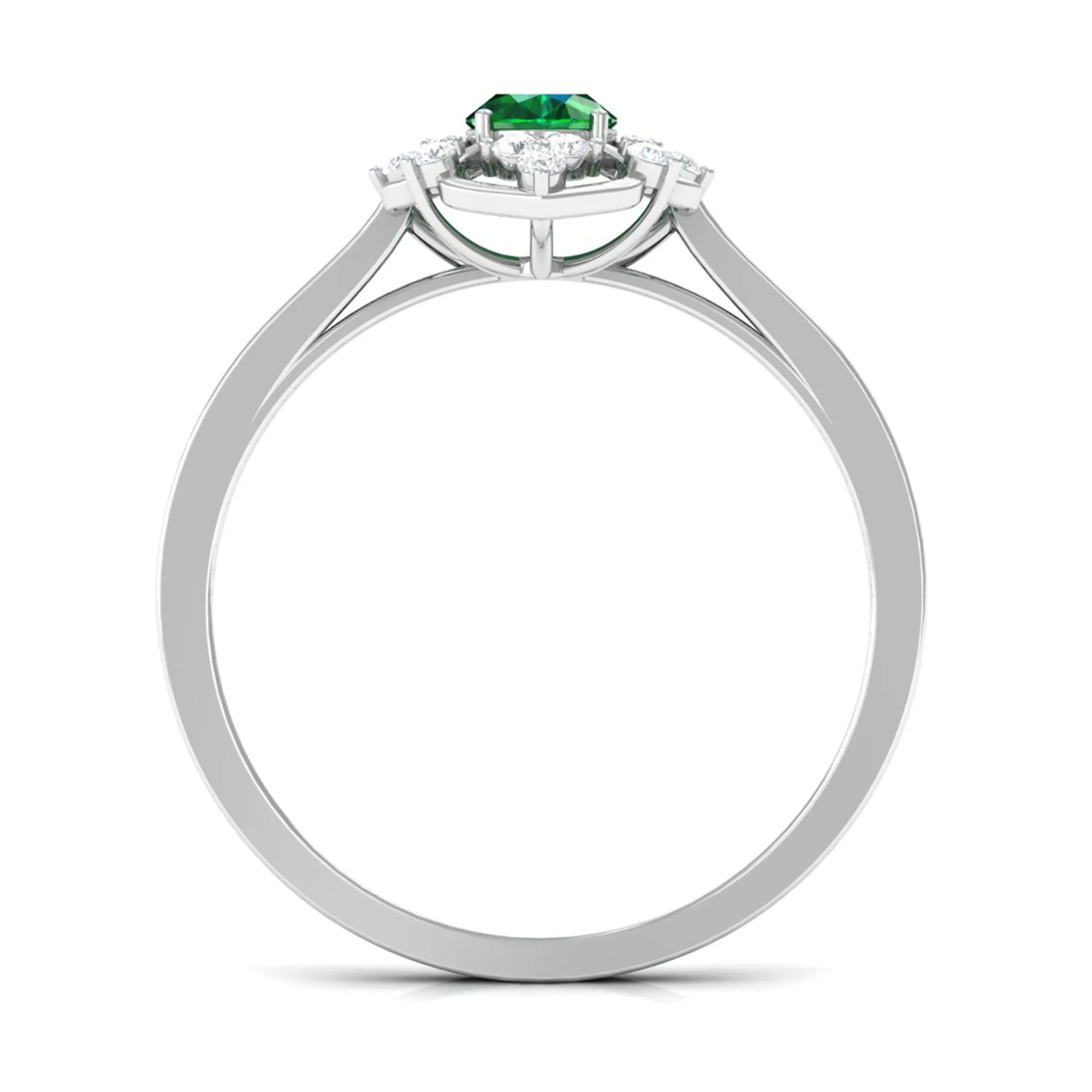 Vintage Style Created Emerald and Diamond Flower Engagement Ring