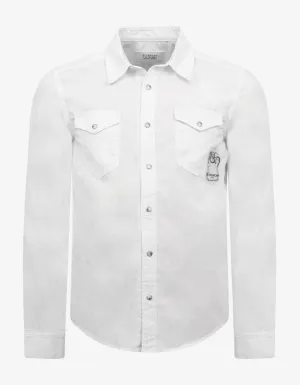 White Calligraphic Logo Embroidery Shirt -