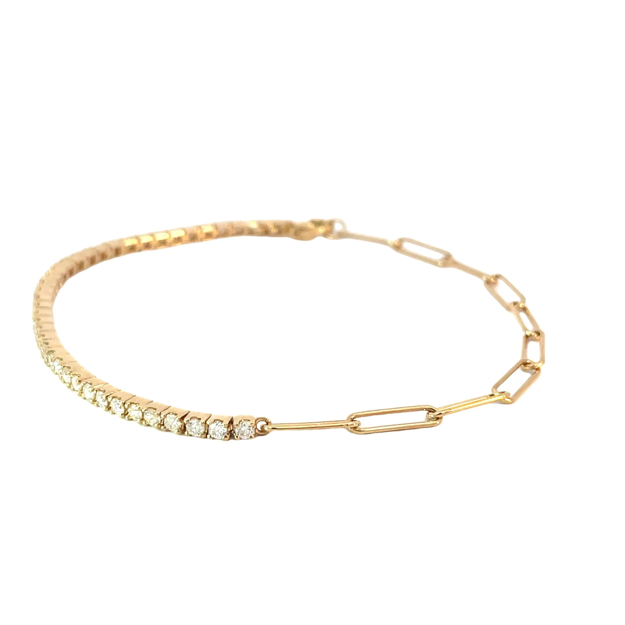 Yellow Gold Diamond Paperclip Tennis Bracelet