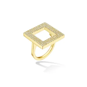 Yellow Gold Foundation Statement Ring with White Pavé Diamonds