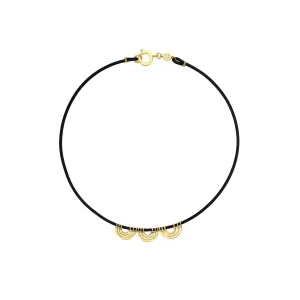 Yellow Gold Water Alternative Necklace with Black Rubber and 3 Wave Beads